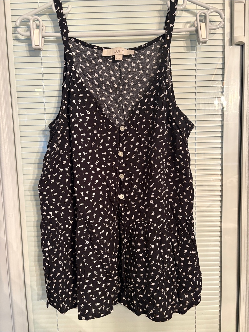 LOFT Black Floral Button-Front Cami